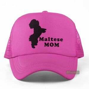 🆕Maltese Mom Dog Hot Pink Foam Trucker Hat Mesh Snapback Cap